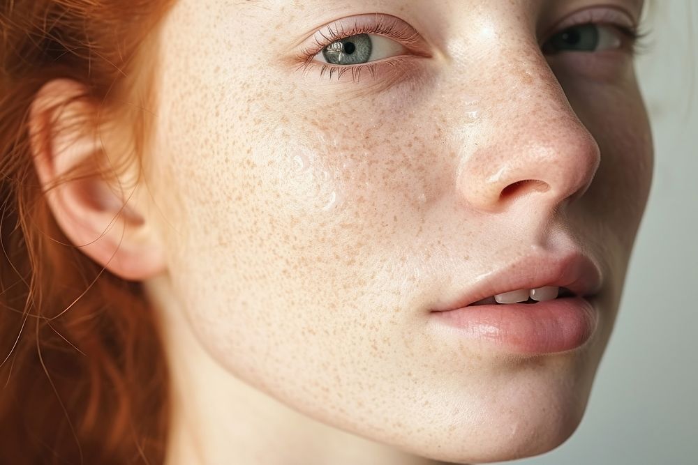 Freckles skin face hairstyle. 