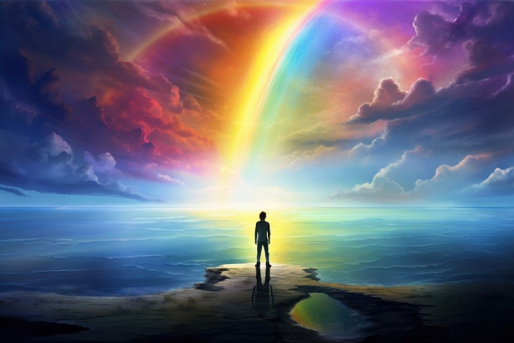 Spiritual rainbow landscape outdoors. AI generated Image by rawpixel.