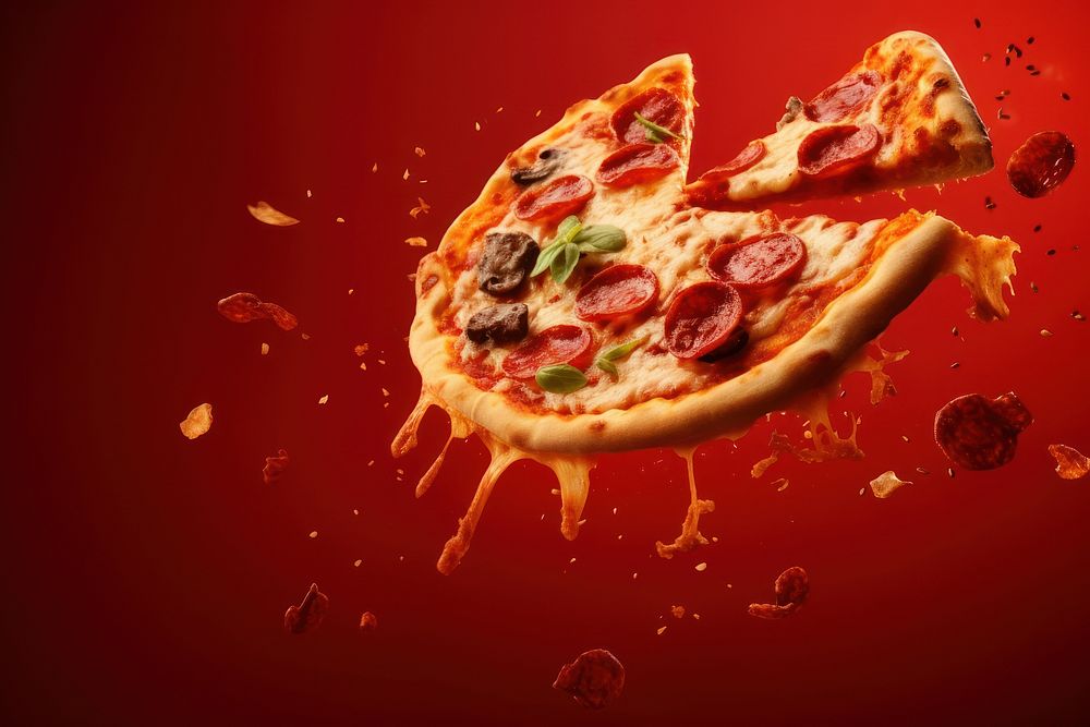 Delicious pizza food red advertisement. AI generated Image by rawpixel.