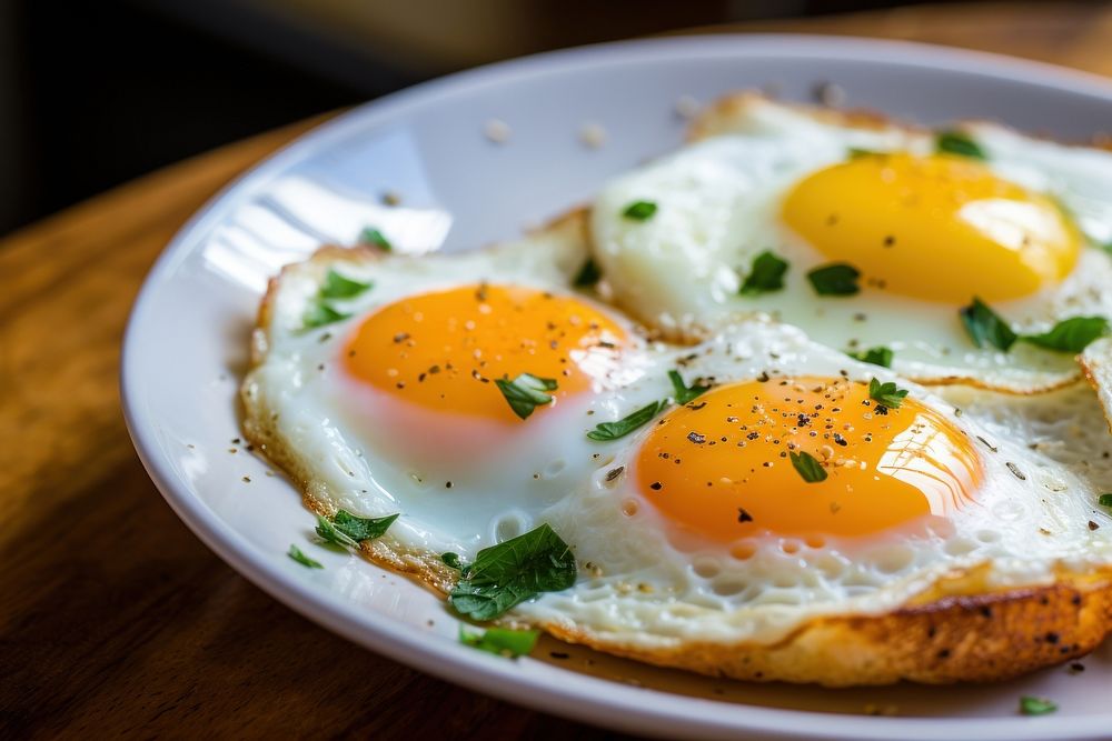 Fried eggs plate food breakfast. AI generated Image by rawpixel.