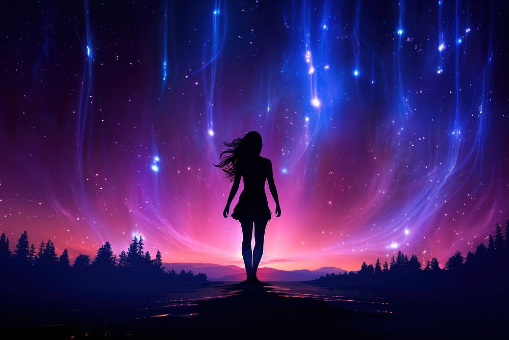 Silhouette woman shape outdoors glowing galaxy. AI generated Image by rawpixel.