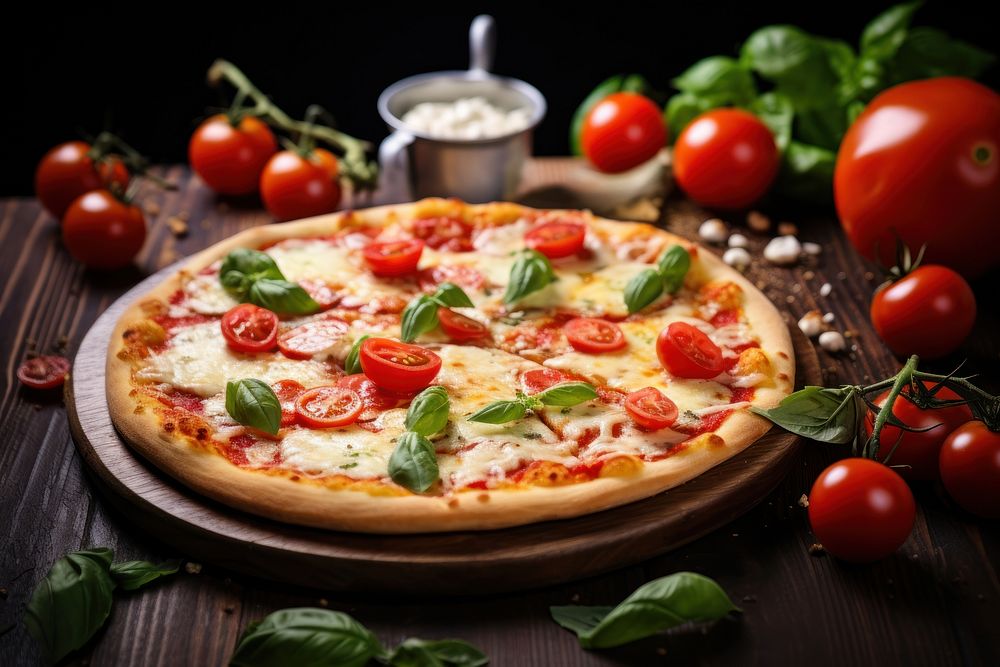 Italian pizza food mozzarella tomato. 