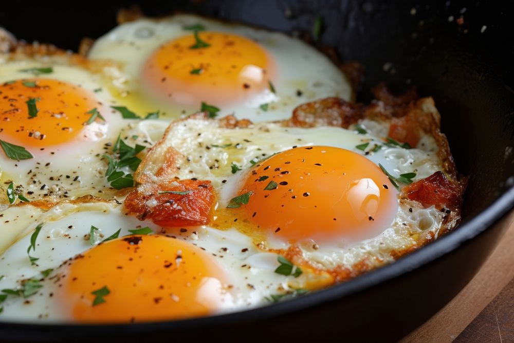 Served fried eggs food breakfast vegetable. AI generated Image by rawpixel.