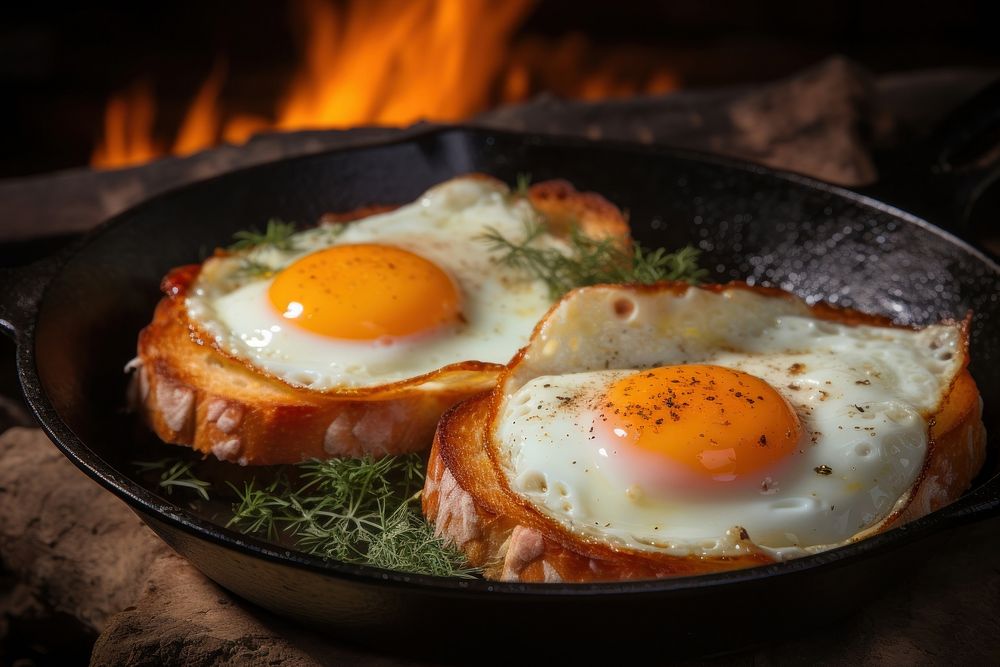 Served fried eggs food vegetable breakfast. AI generated Image by rawpixel.