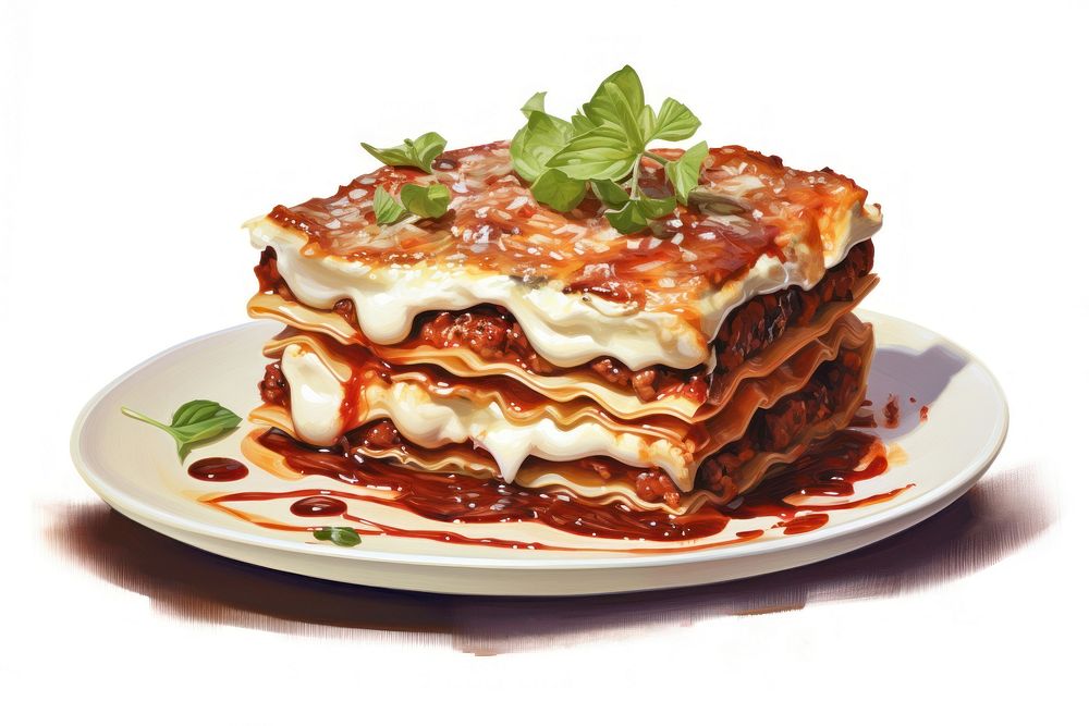Lasagna food white background breakfast. AI generated Image by rawpixel.
