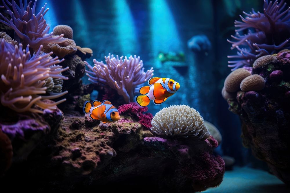 Clownfish ctenochaetus tominiensis aquarium outdoors swimming. AI generated Image by rawpixel.