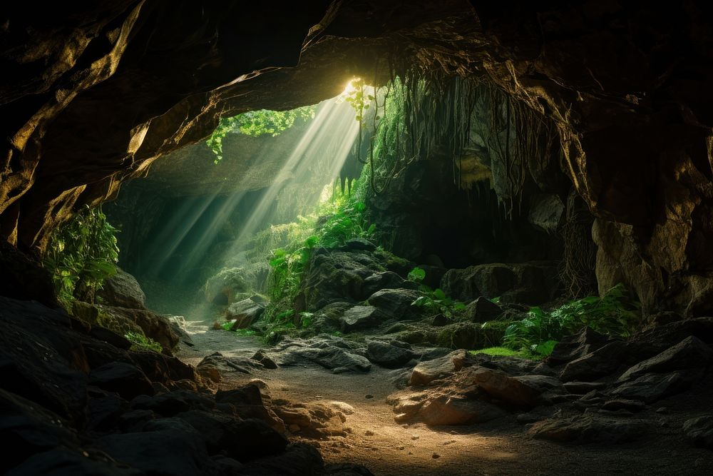Cave outdoors nature plant. AI generated Image by rawpixel.