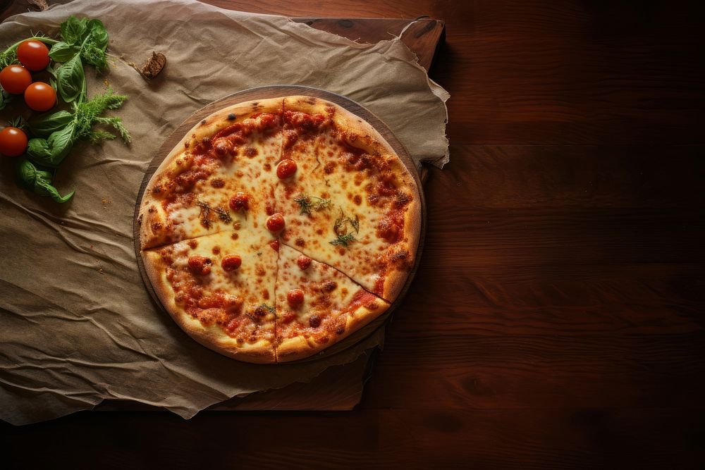 Pizza table food mozzarella. AI generated Image by rawpixel.
