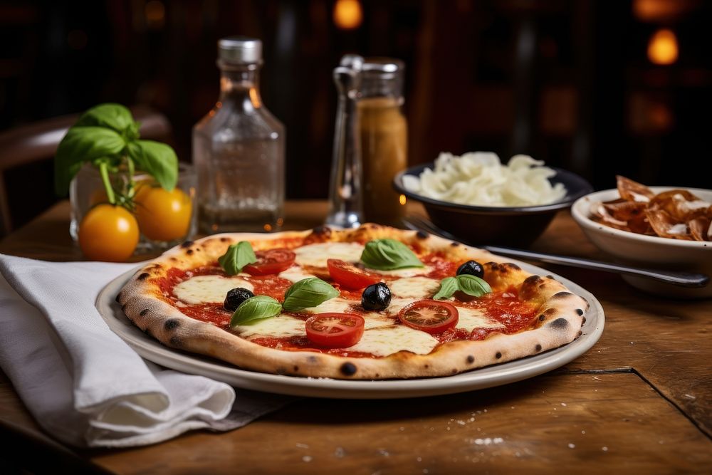 Pizza table restaurant plate. AI generated Image by rawpixel.