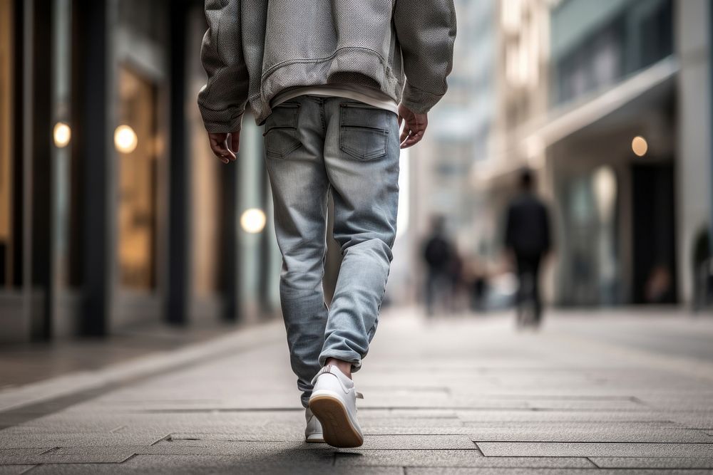 Asian a man jeans outdoors walking. AI generated Image by rawpixel.