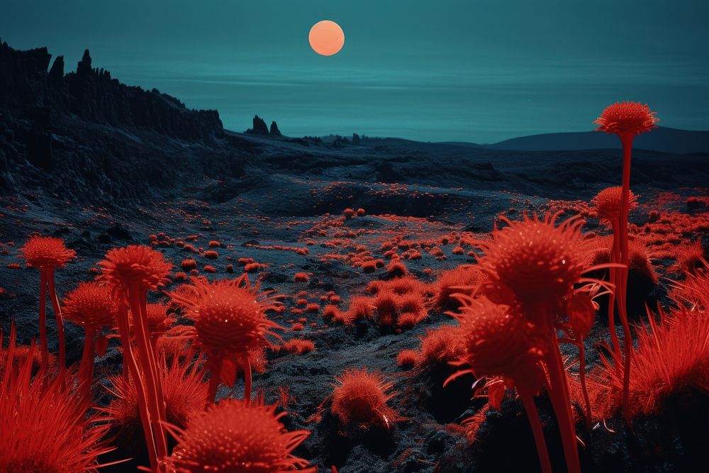 Flowers nature landscape astronomy. AI generated Image by rawpixel.