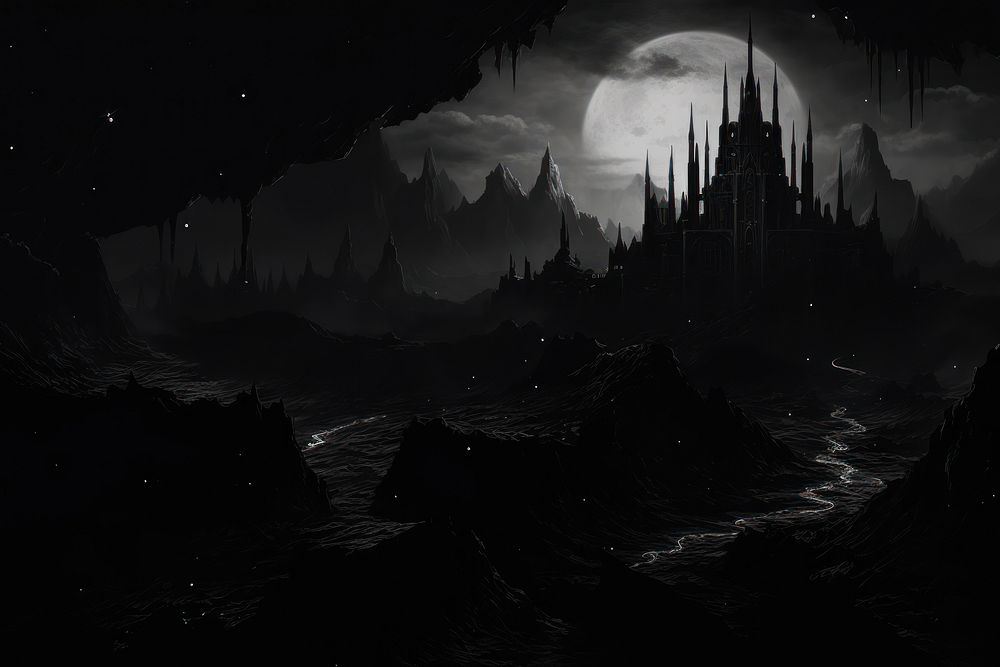 Celestial Hell night moon architecture. AI generated Image by rawpixel.
