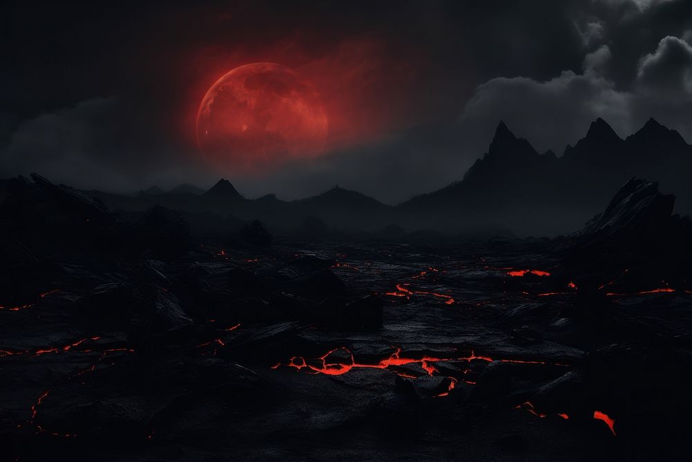 Celestial Hell landscape astronomy mountain. AI generated Image by rawpixel.