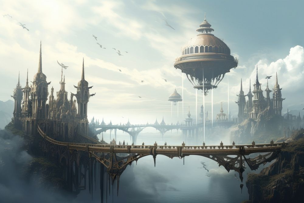 Steampunk landscape outdoors city. AI generated Image by rawpixel.