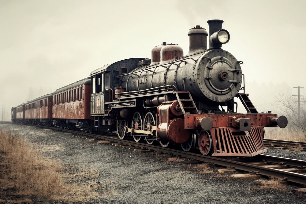 Classic old train locomotive vehicle railway. 