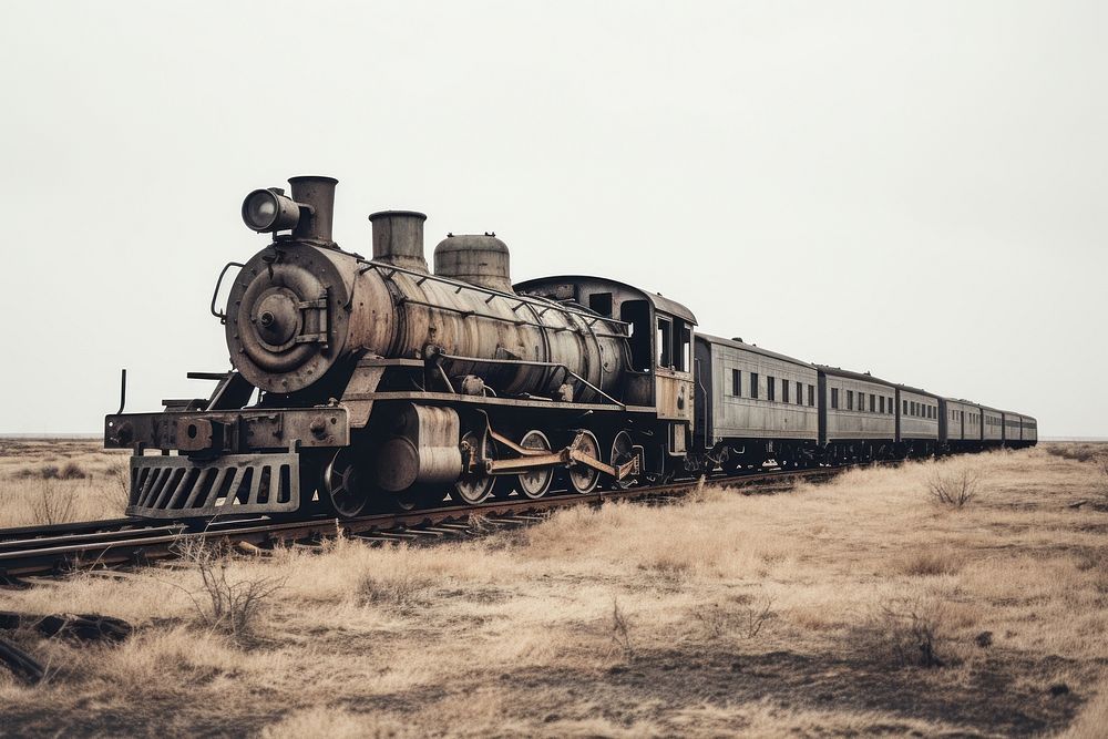Old train locomotive vehicle railway. AI generated Image by rawpixel.