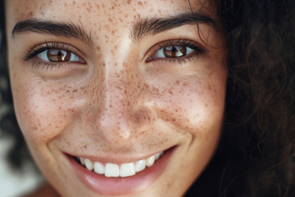 Freckle smiling adult woman. AI generated Image by rawpixel.