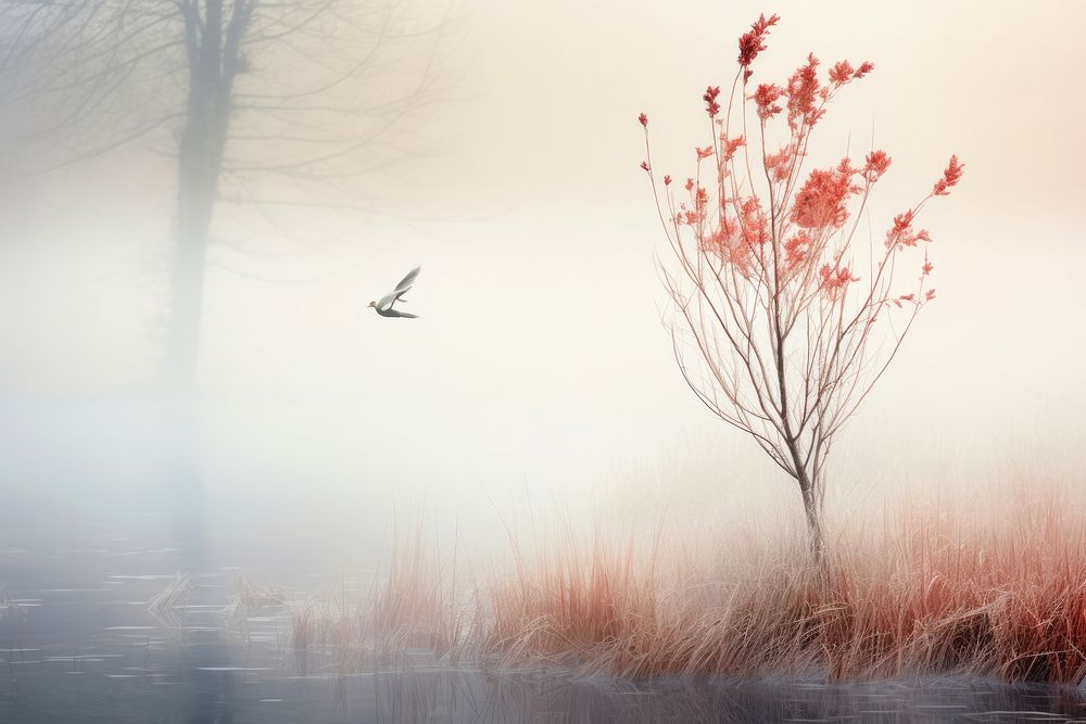 Misty outdoors nature flying. AI generated Image by rawpixel.
