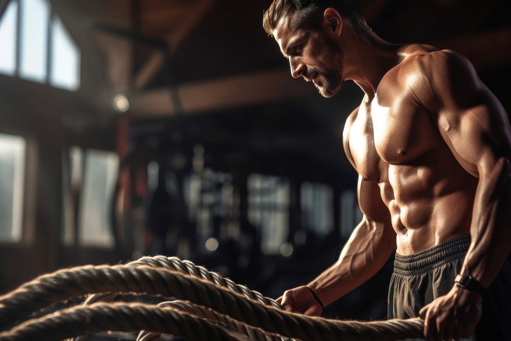 Battle ropes gym sports adult. AI generated Image by rawpixel.