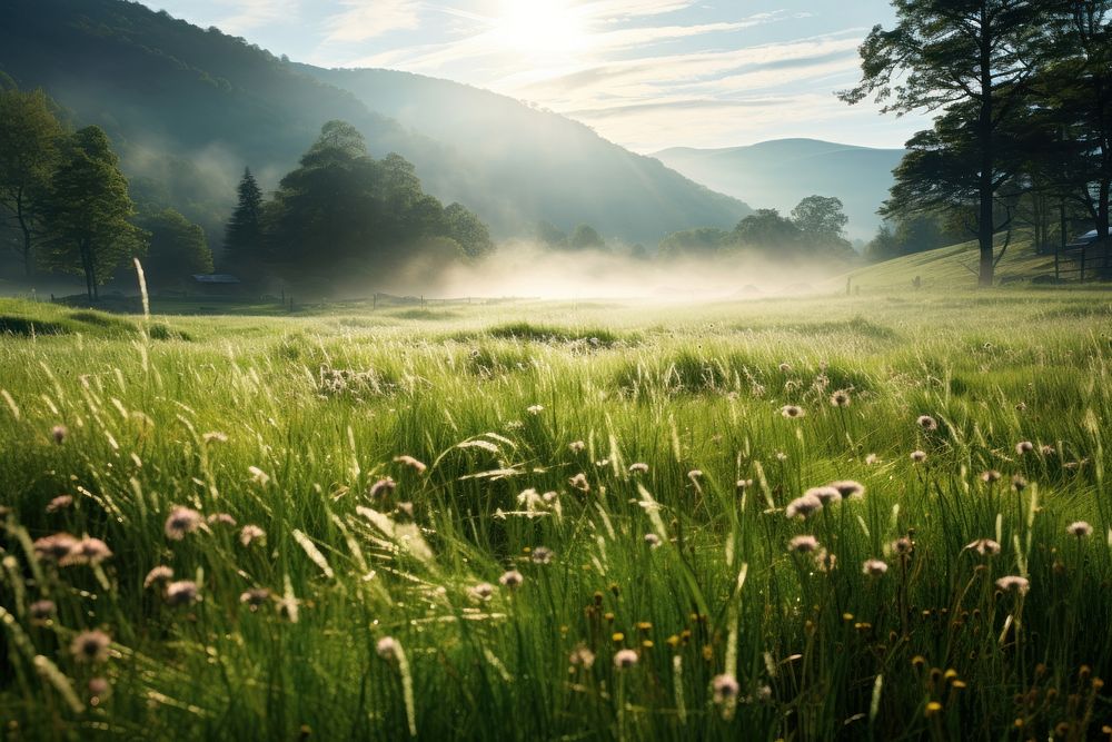 Meadow green farm landscape. AI generated Image by rawpixel.