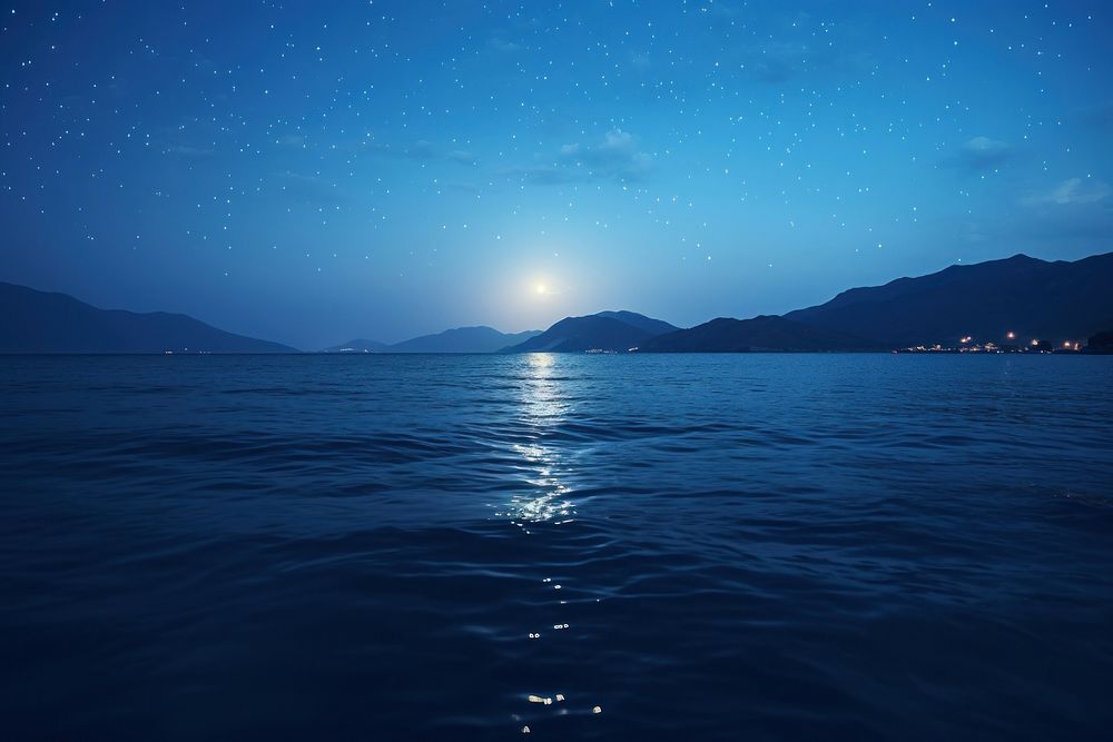 Blue sea night landscape astronomy. AI generated Image by rawpixel.
