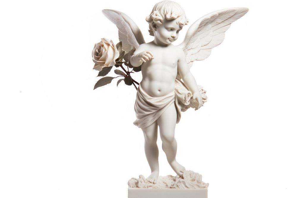 Cupid statue sculpture figurine flower. AI generated Image by rawpixel.