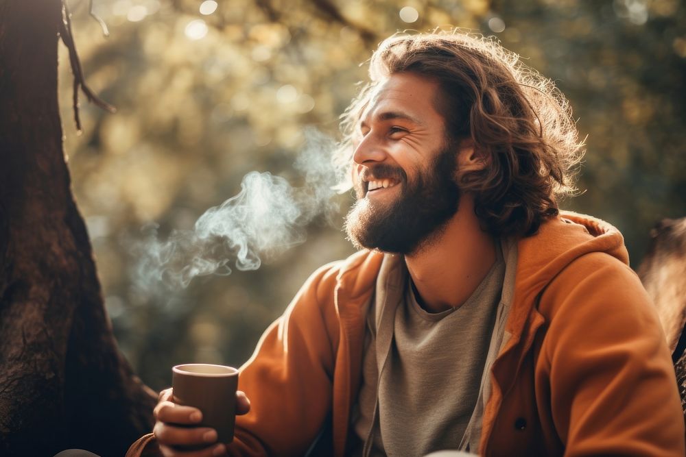 Drinking outdoors smoking coffee. AI generated Image by rawpixel.