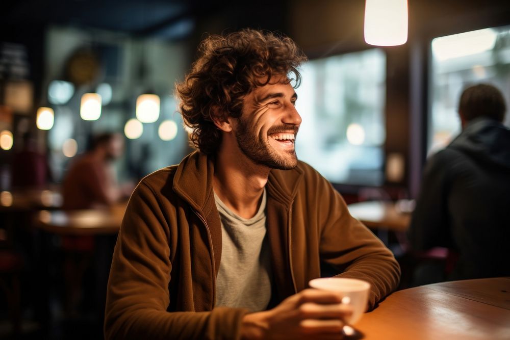 Drinking laughing coffee adult. 