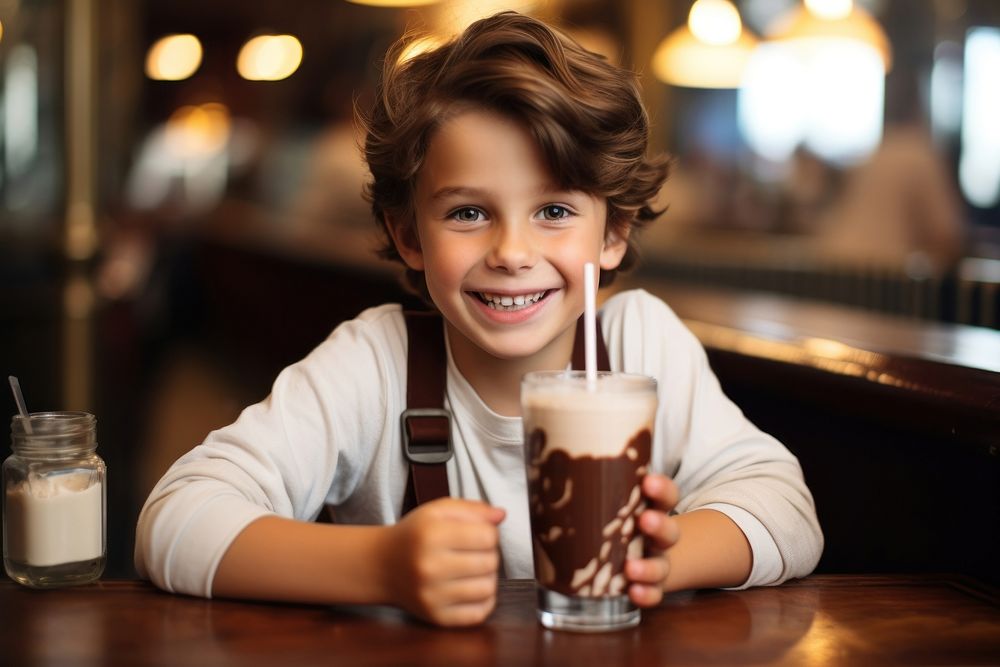 Eating milk restaurant drink. 