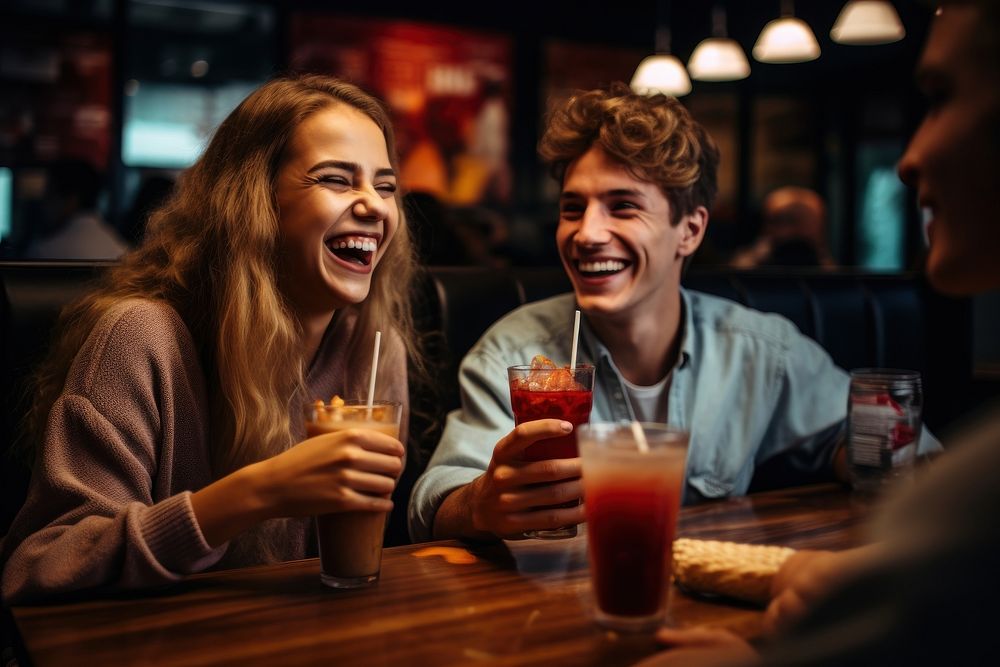 Eating restaurant laughing drink. AI generated Image by rawpixel.