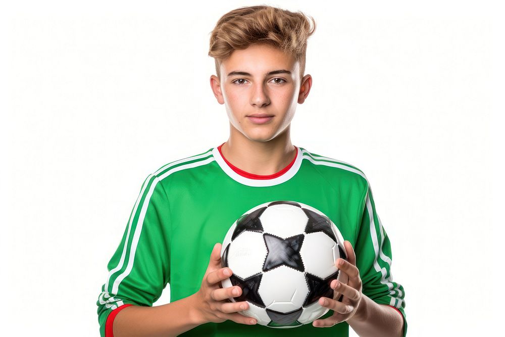 Young man holding soccerball football portrait sports. AI generated Image by rawpixel.
