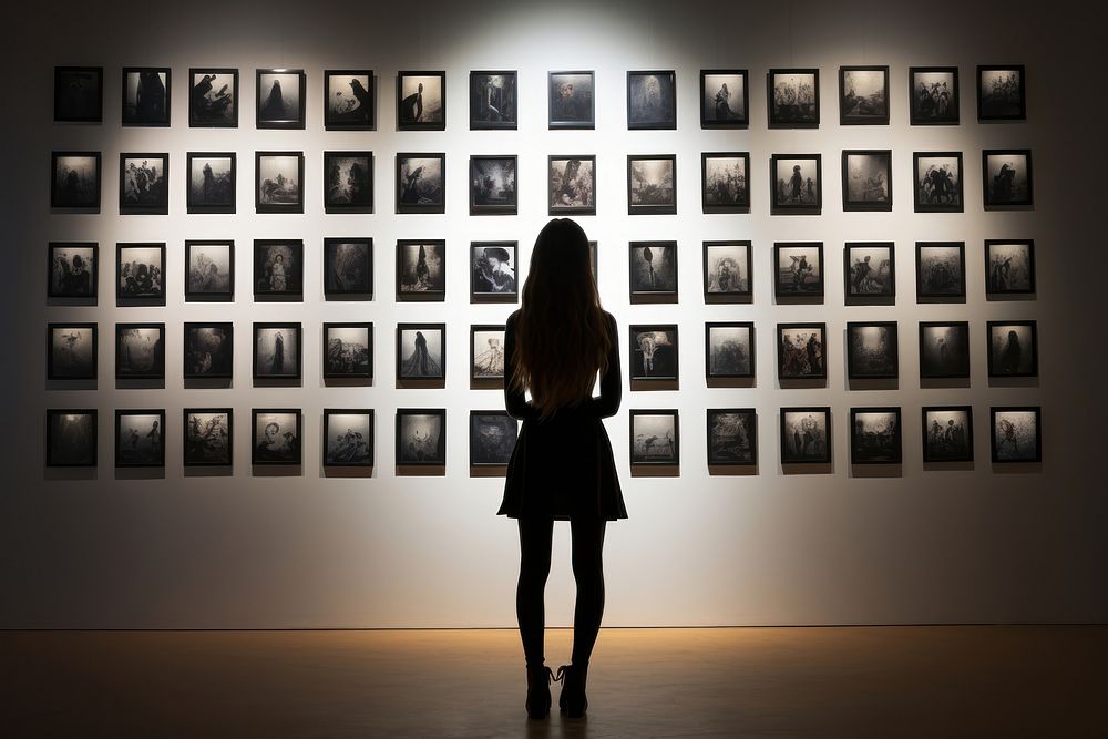 Exhibition silhouette adult woman. 