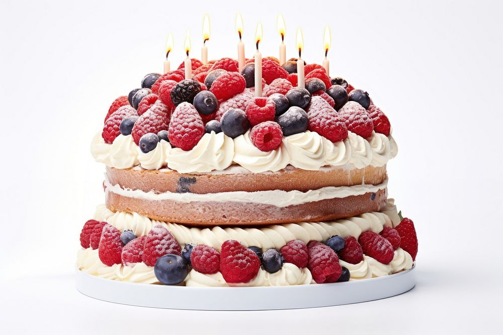 Birthday cake raspberry blueberry dessert. AI generated Image by rawpixel.