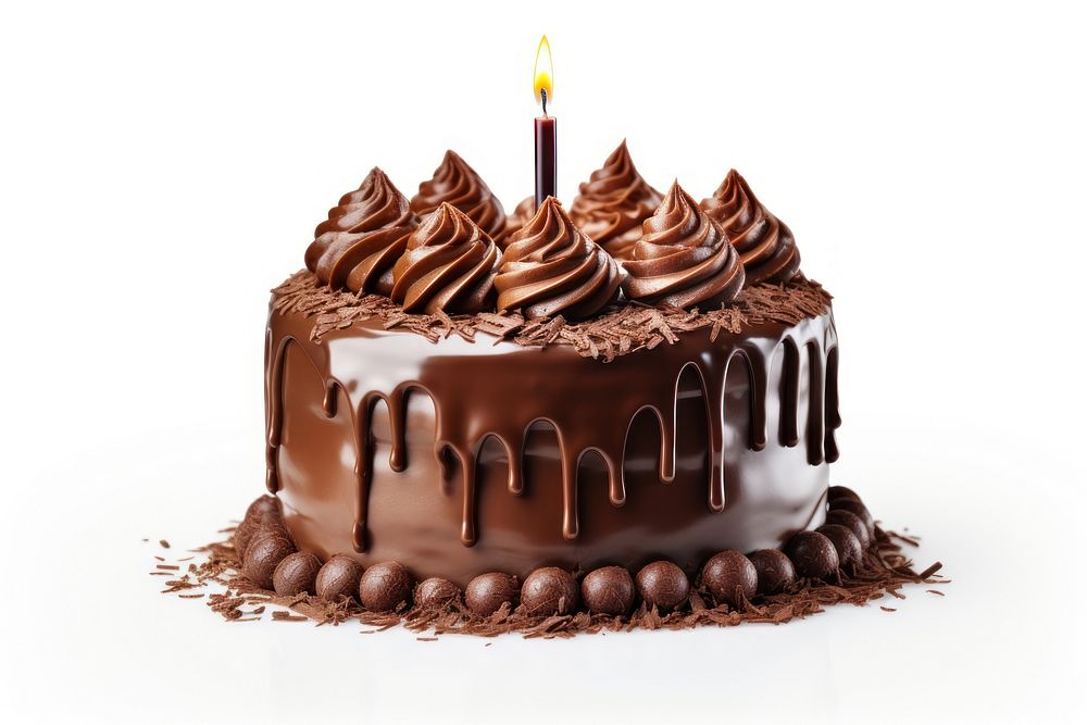 Birthday chocolate cake dessert food white background. AI generated Image by rawpixel.