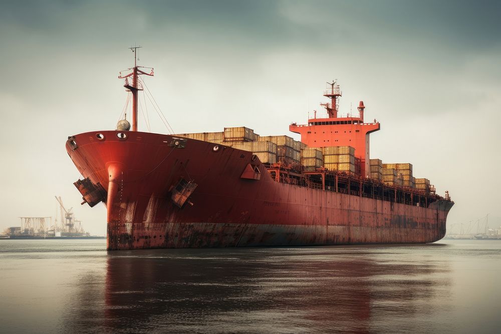 Cargo ship vehicle boat transportation. AI generated Image by rawpixel.