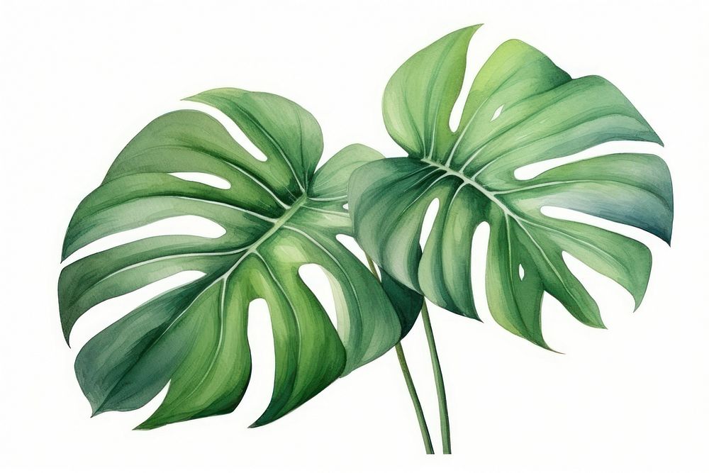 Monstera plant leaf white background. 