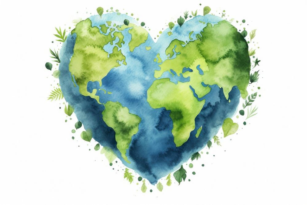 Earth heart shape watercolor space creativity. 