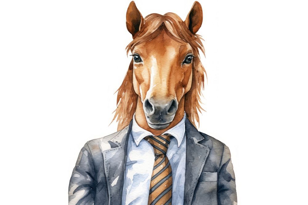 Horse business watercolor animal mammal. AI generated Image by rawpixel.