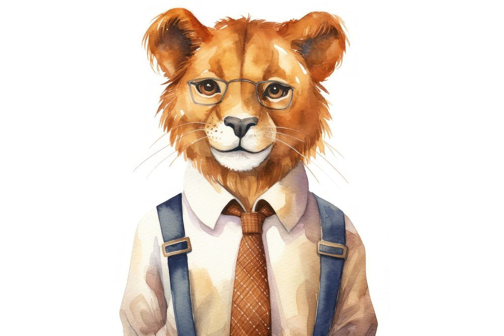 Watercolor Lioness business animal adult. 