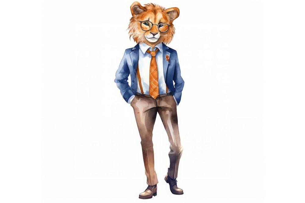 Watercolor Lioness business white background representation. AI generated Image by rawpixel.