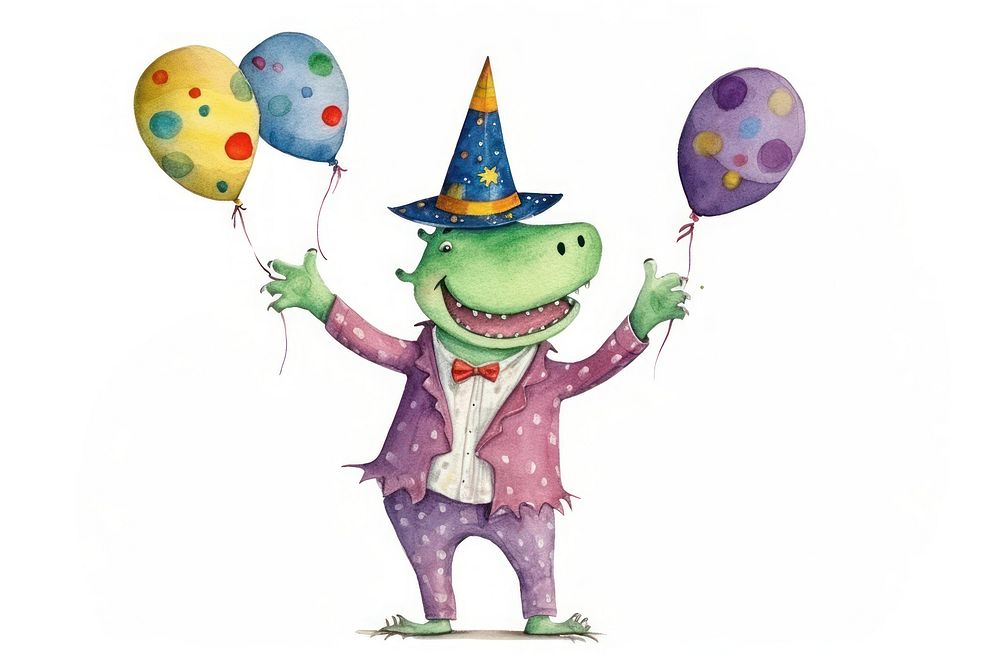 Aligator poping confetti standing balloon party. AI generated Image by rawpixel.