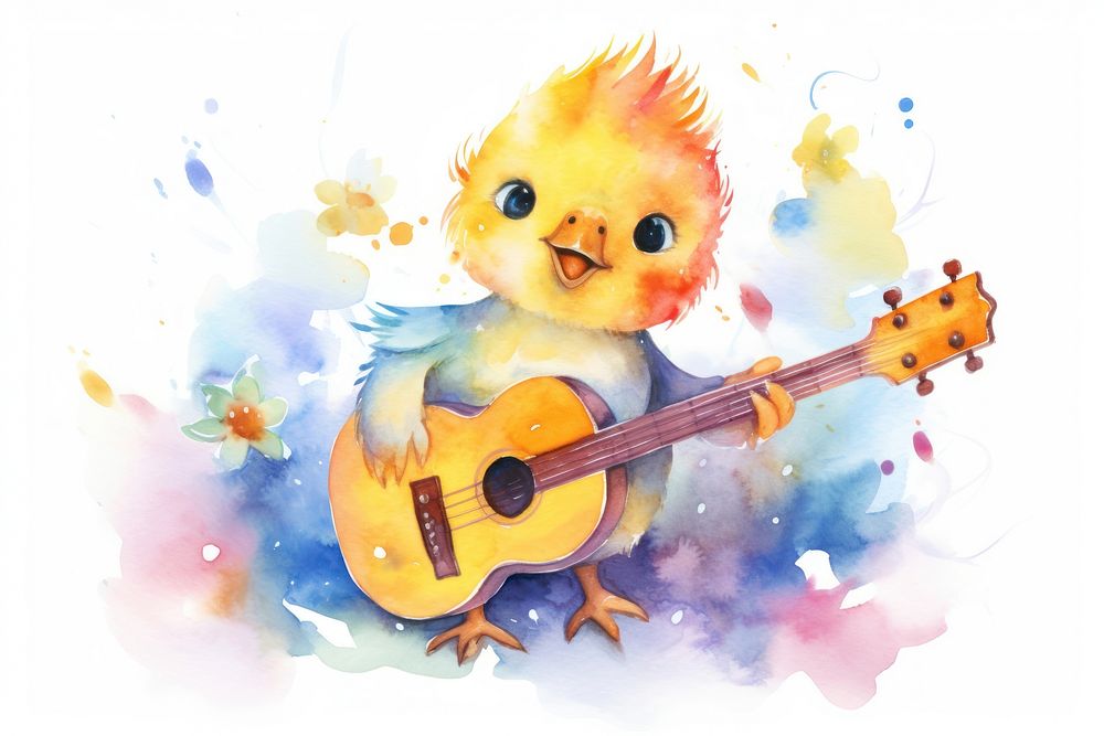Bird cartoon guitar cute. AI generated Image by rawpixel.