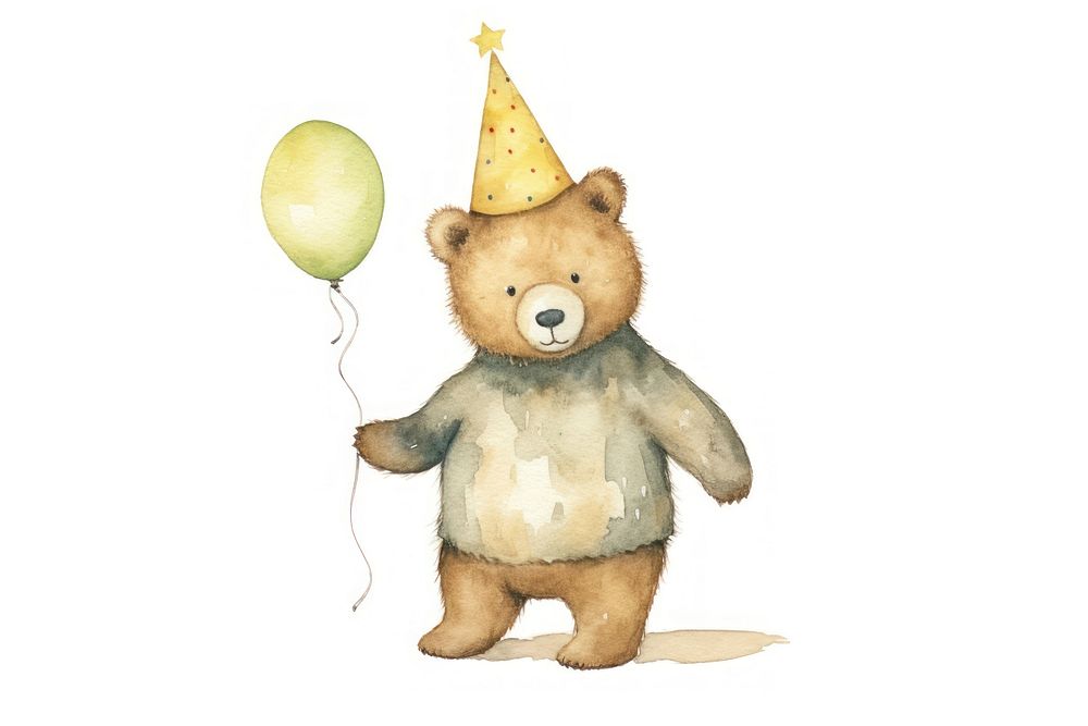 Bear wearing party hat balloon toy white background. AI generated Image by rawpixel.