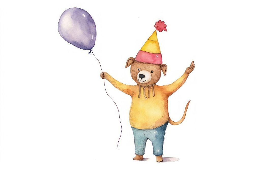 Dog holding balloon standing party hat. AI generated Image by rawpixel.
