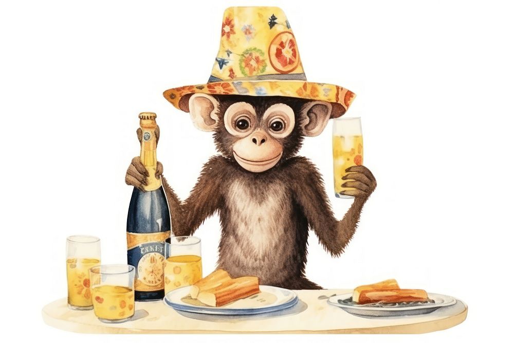 Monkey animal champagne mammal. AI generated Image by rawpixel.