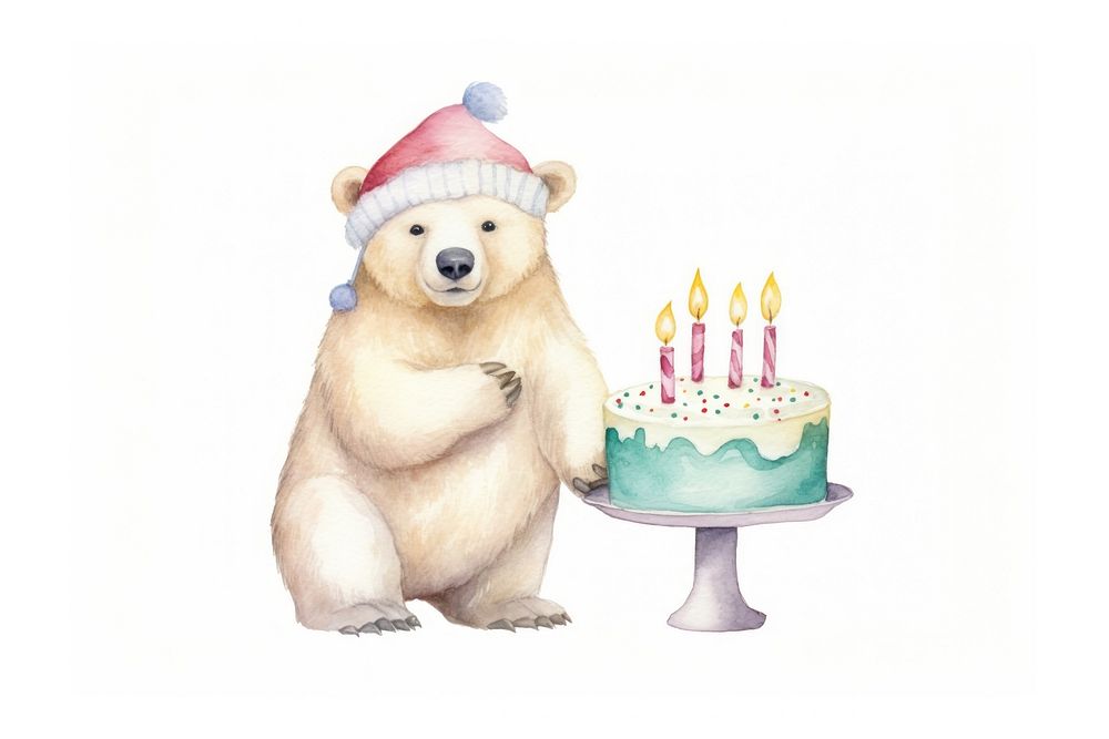 Polar bear holding cake dessert mammal animal. AI generated Image by rawpixel.
