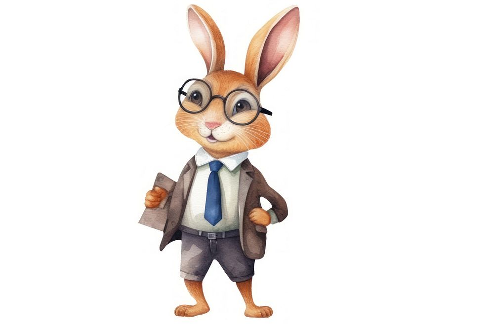 Rabbit business cartoon animal white background. AI generated Image by rawpixel.
