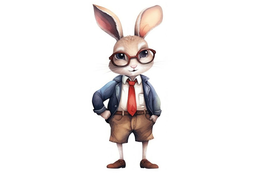 Rabbit business glasses cartoon animal. AI generated Image by rawpixel.