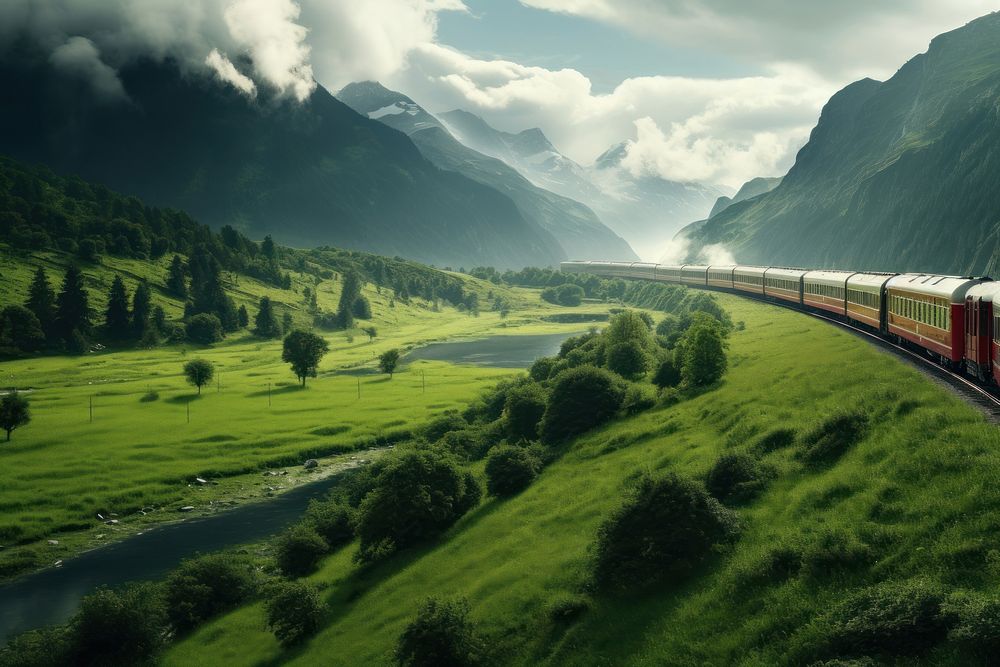 Train train landscape outdoors. AI generated Image by rawpixel.