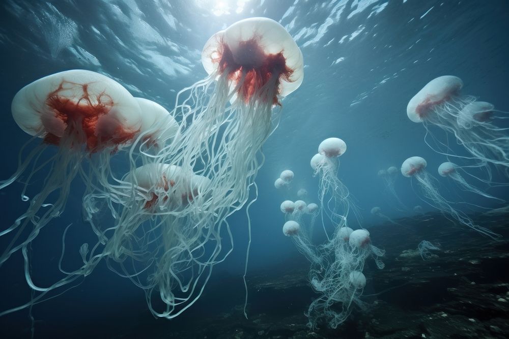Jellyfish outdoors animal water. AI generated Image by rawpixel.